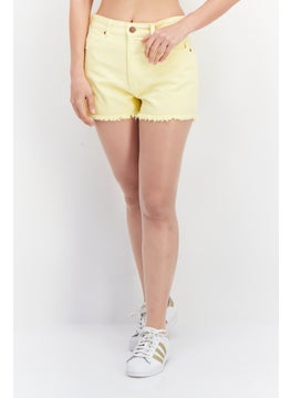 Women Regular Fit Plain Denim Shorts, Yellow