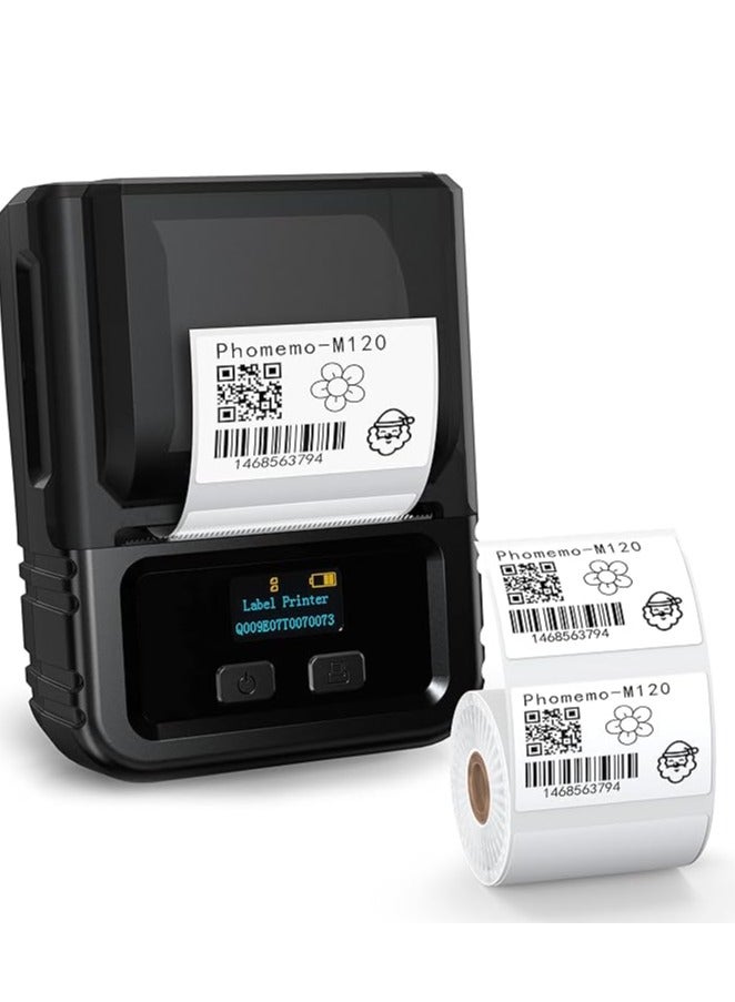 Phomemo M120 Label MakerPrinter Bluetooth Thermal Label Maker Machine 2 Inch 50mm Barcode Label Printer for Retail QR Code Small Business Compatible with Android iOS & PC Black - Image 1