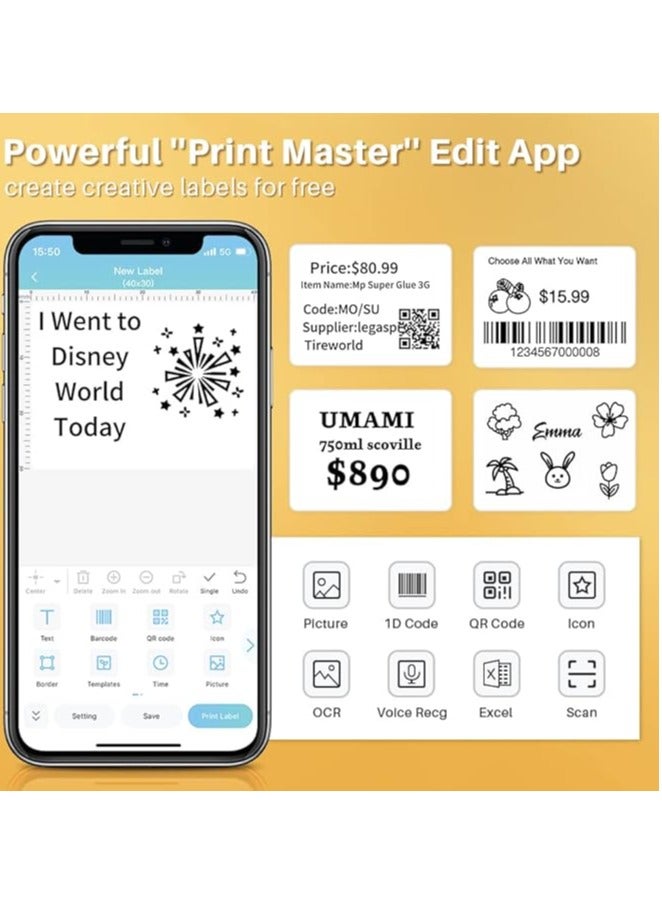 Phomemo M120 Label MakerPrinter Bluetooth Thermal Label Maker Machine 2 Inch 50mm Barcode Label Printer for Retail QR Code Small Business Compatible with Android iOS & PC Black - Image 4