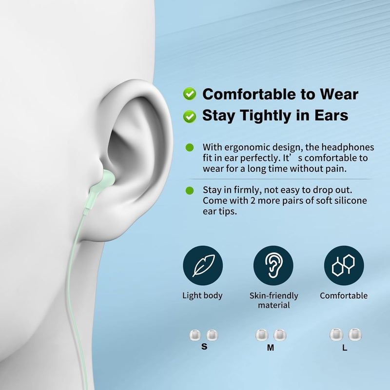 APETOO USB C Headphones for iPhone 17 16 15 Plus iPad 10th Wired Earbuds for Samsung S24 S23 S22 S21 S20 Magnetic Noise Canceling in-Ear Type C Earphones with Mic Volume Control for Pixel 9 8 7, Mint - Image 5