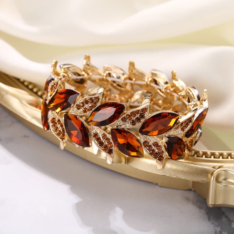 BriLove Wedding Bridal Bracelet for Women Bride Marquise-Shape Leaf Stretch Bangle for Party Prom Champagne - Image 5