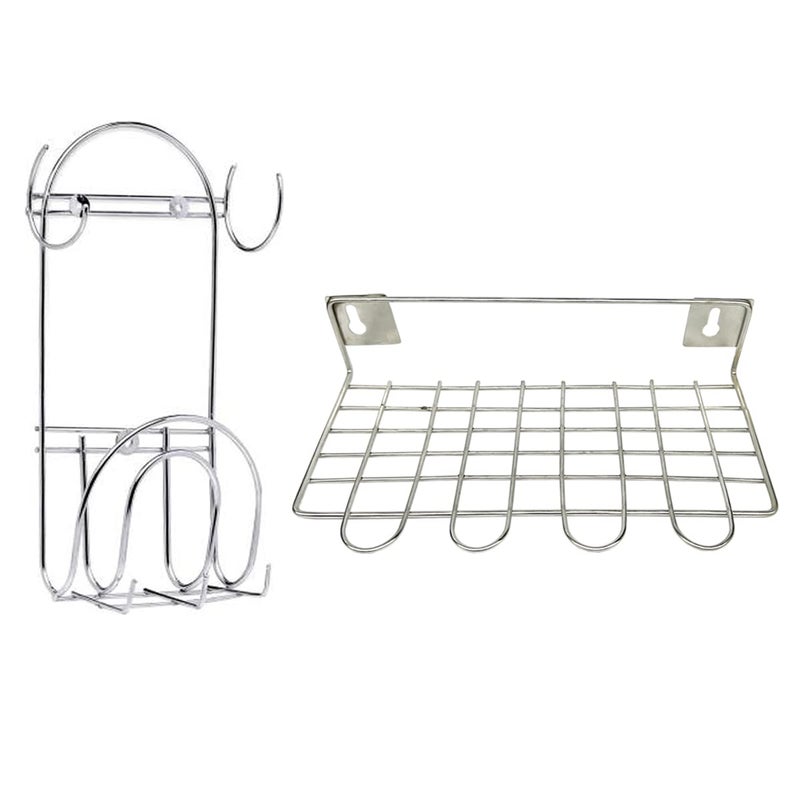 JISUN Stainless Steel Wall Mounted Ladle Stand Wall Mounted Chakla Belan Stand with hooks for Kitchen Silver Pack of 2  - Image 1