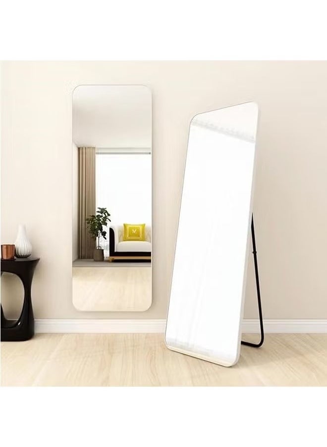 بيوينتي مرايا طويلة 155 × 45 سم، مرايا أرضية بإطار من سبائك الألومنيوم، مرايا تزيين كبيرة لغرفة النوم، مرايا طويلة مع حامل لغرفة المعيشة وغرفة النوم، باللون الأبيض  - Image 1