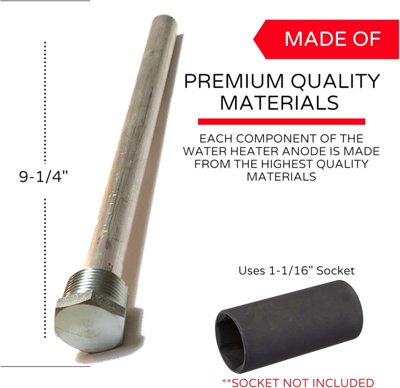 RV Anode Rod: 9 ¼’’ Long ¾’’ NPT Thread - High Quality Magnesium for Longer Protection Water Heater Anode Replacement for RV 6 Gallon Water Heater Tanks - Image 4