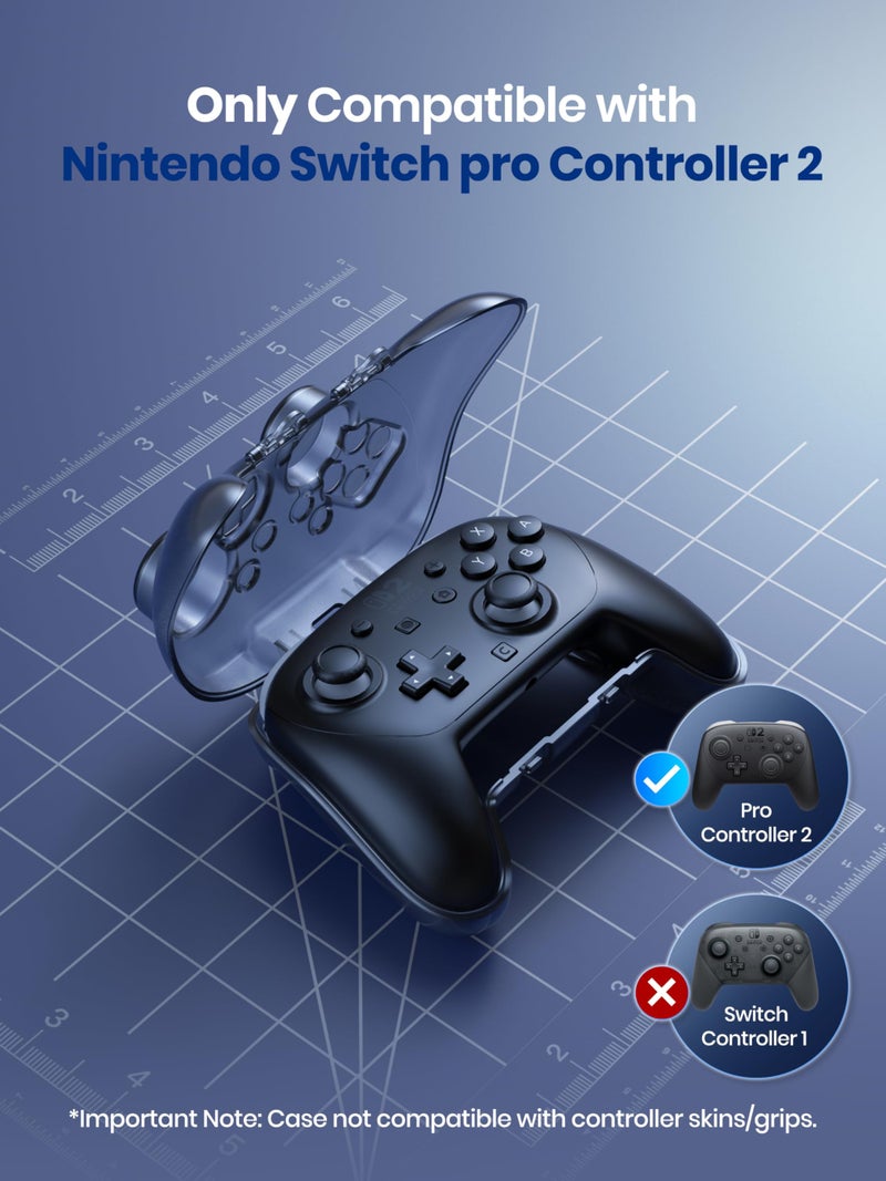 NEWDERY Hard Carrying Case for Nintendo Switch 2 Pro Controller, Protective Travel Organizer, Thickened Shockproof PC Shell with Frosted Anti-Scratch Finish, Includes 6 Thumb Grips & Hand Strap, Black - Image 3