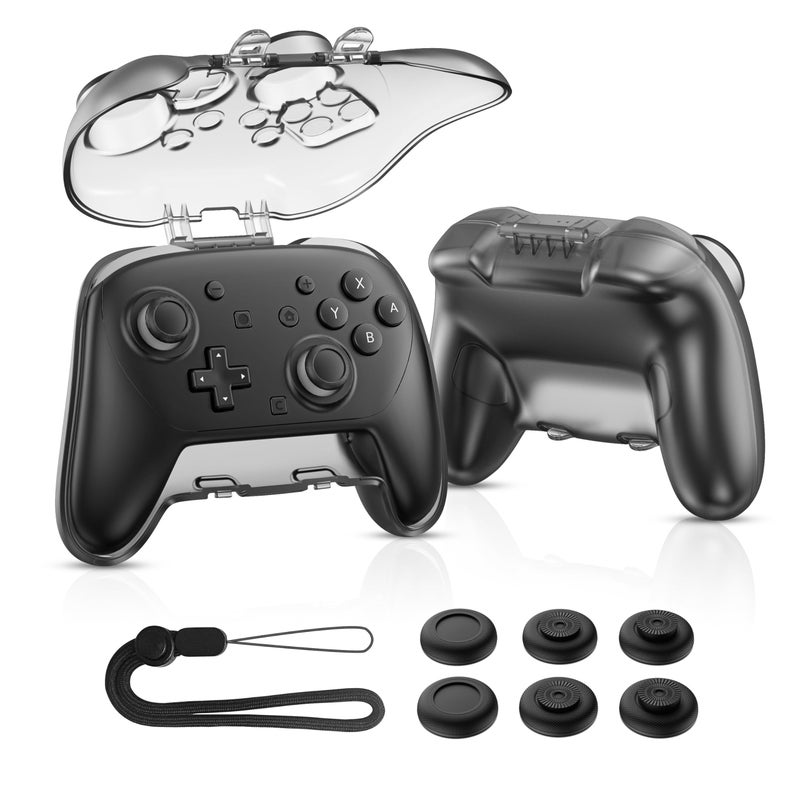 NEWDERY Hard Carrying Case for Nintendo Switch 2 Pro Controller, Protective Travel Organizer, Thickened Shockproof PC Shell with Frosted Anti-Scratch Finish, Includes 6 Thumb Grips & Hand Strap, Black - Image 1