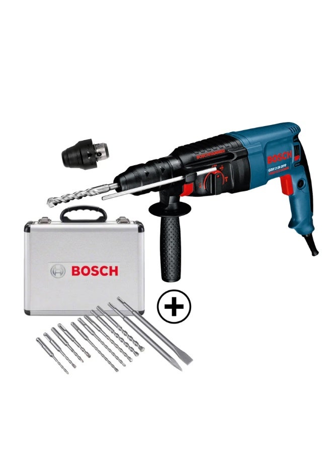 Bosch Corded Professional Rotary Hammer W/SDS Plus, GBH 2-26 DFR (800 W) + SDS Plus Mixed Drill Bit Set (11 Pc.) - Image 1