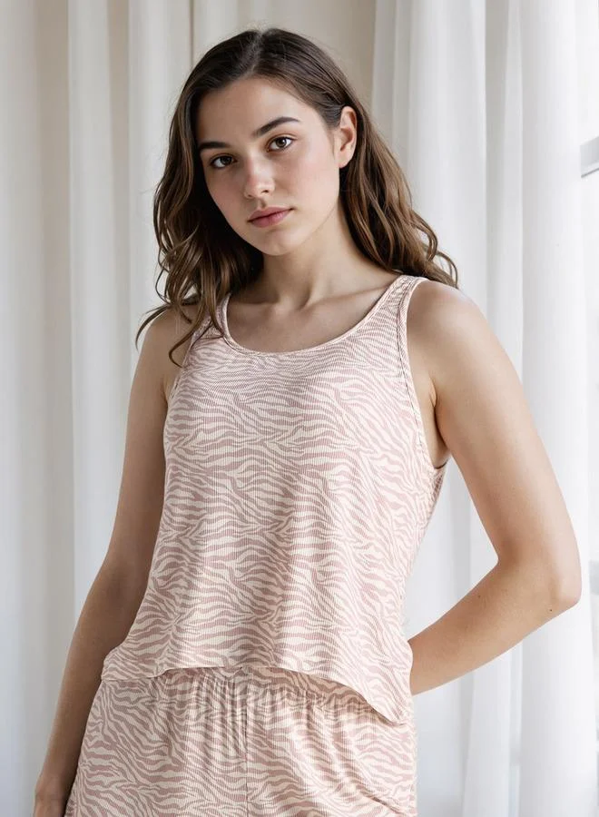 سبلاش فيڤ بلوزة بدون أكمام بطبعة حيوانات وياقة دائرية