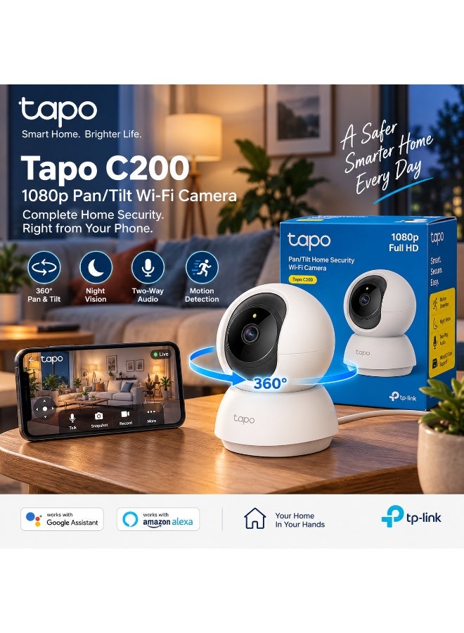 Tapo C200 Pan/Tilt 1080p Full HD Home Security Wi-Fi Camera with Night Vision and Two-Way Audio - Image 3