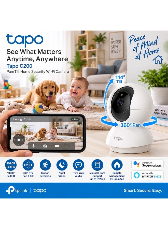 Tapo C200 Pan/Tilt 1080p Full HD Home Security Wi-Fi Camera with Night Vision and Two-Way Audio - Image 2