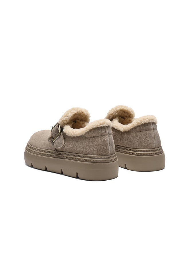 Belle Women's Thick-soled Warm Furry Shoes Winter New Second-layer Cowhide Retro Birkenstock Jd009dm5 Gray Fur Lining Size 39 - Image 3