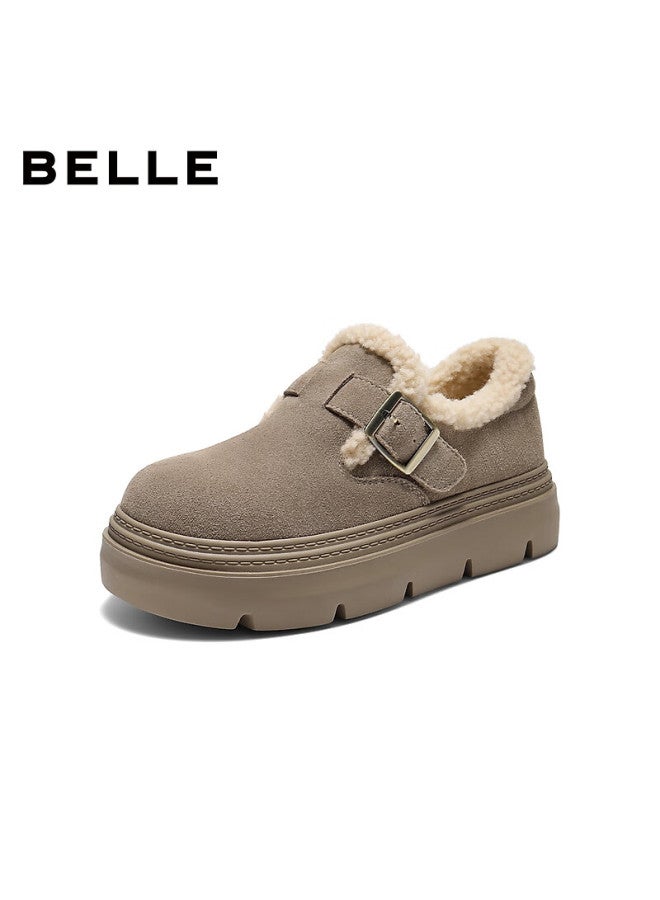 Belle Women's Thick-soled Warm Furry Shoes Winter New Second-layer Cowhide Retro Birkenstock Jd009dm5 Gray Fur Lining Size 39 - Image 1