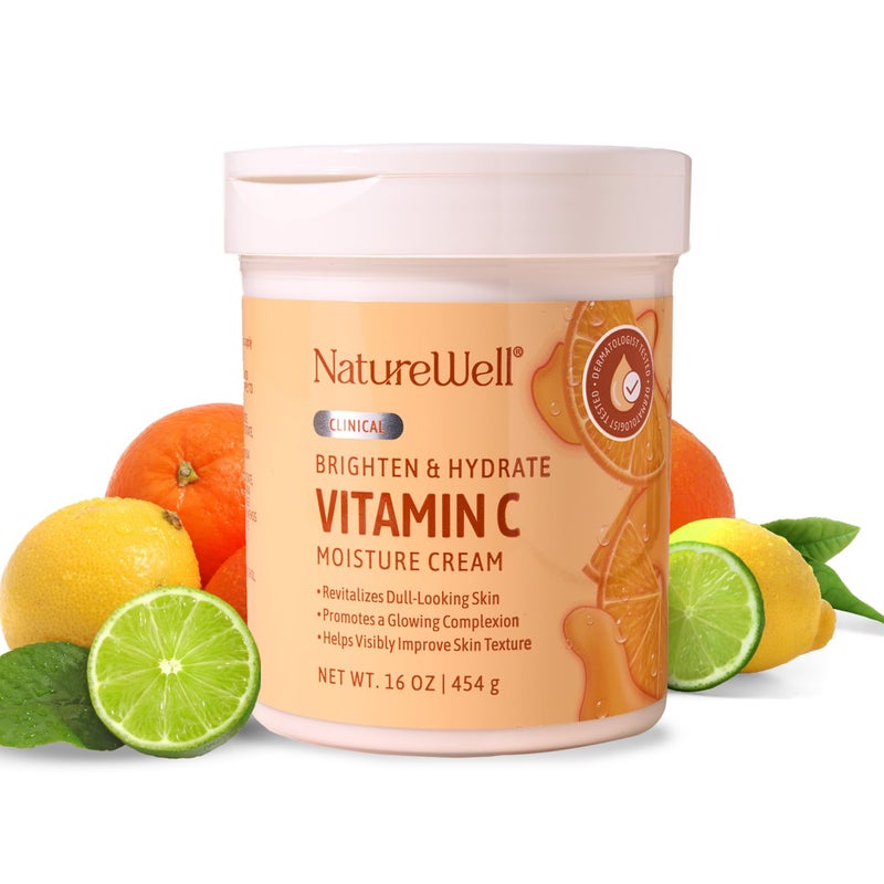 NATURE WELL Clinical Brighten & Hydrate Vitamin C Moisture Cream Skincare 2.0 for Face & Body Revitalizes Dull-Looking Skin, Promotes A Glowing Complexion, Helps Visibly Improve Skin Texture, 16oz - Image 1
