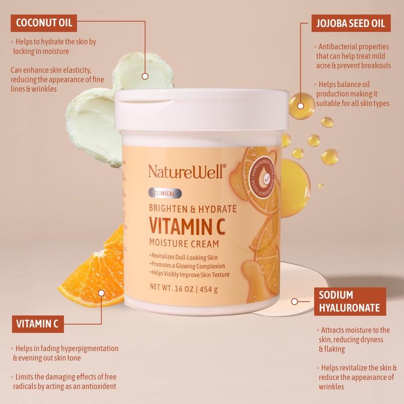 NATURE WELL Clinical Brighten & Hydrate Vitamin C Moisture Cream Skincare 2.0 for Face & Body Revitalizes Dull-Looking Skin, Promotes A Glowing Complexion, Helps Visibly Improve Skin Texture, 16oz - Image 3