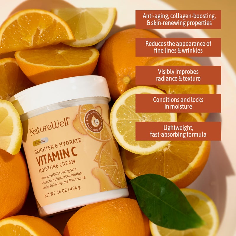 NATURE WELL Clinical Brighten & Hydrate Vitamin C Moisture Cream Skincare 2.0 for Face & Body Revitalizes Dull-Looking Skin, Promotes A Glowing Complexion, Helps Visibly Improve Skin Texture, 16oz - Image 2