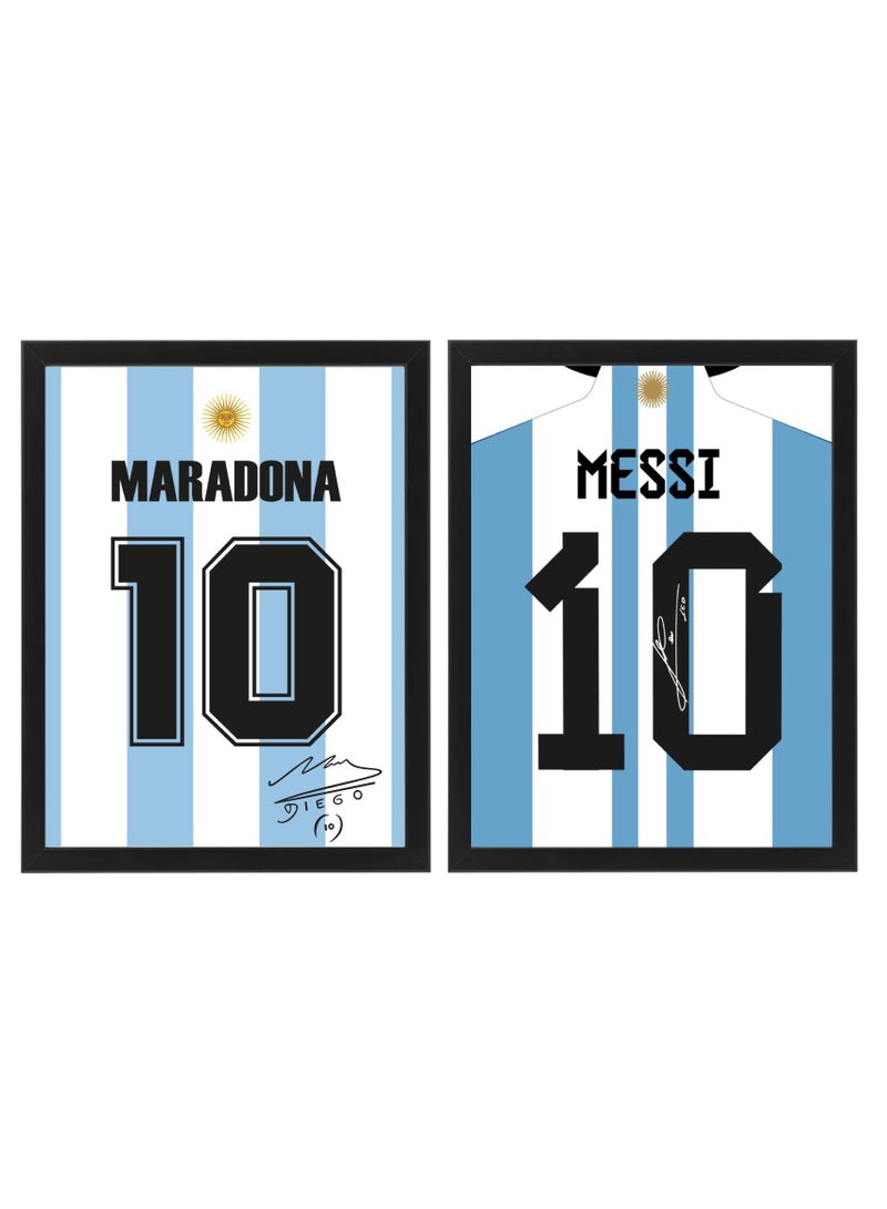 Boomah Accessories Set of 2, Diego Maradona & Leo Messi Argentina Legends Autographed Jersey Poster with Frame 30x40cm  - Image 1