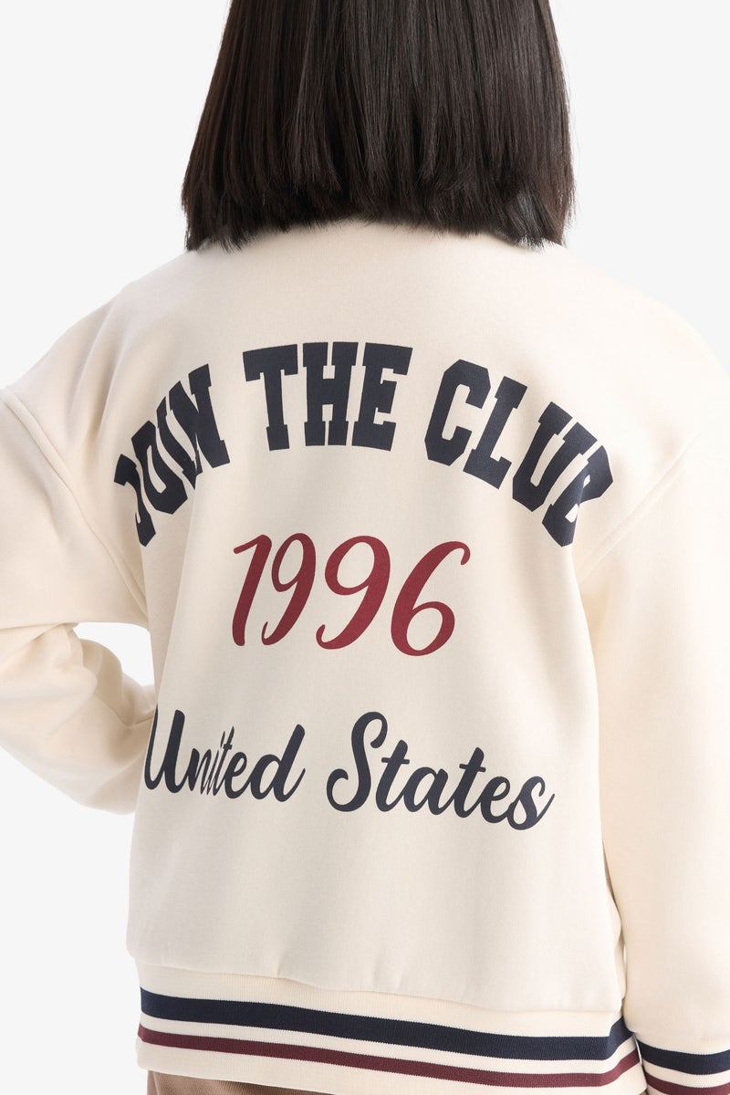 DeFacto Girl University Back Printed College Collar Thick Fabric Bomber Jacket  - Image 3