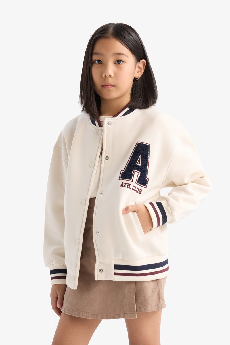 DeFacto Girl University Back Printed College Collar Thick Fabric Bomber Jacket  - Image 4