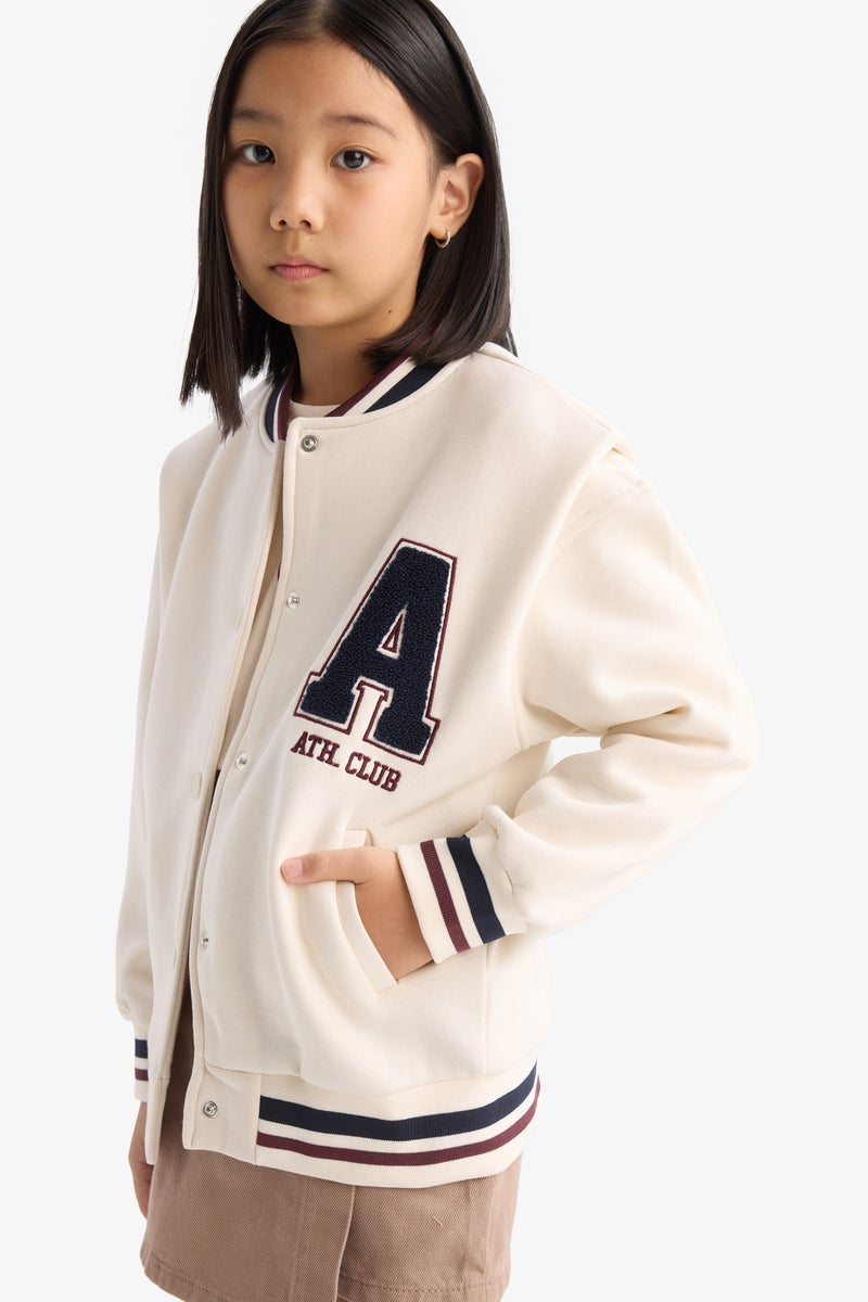 DeFacto Girl University Back Printed College Collar Thick Fabric Bomber Jacket  - Image 5