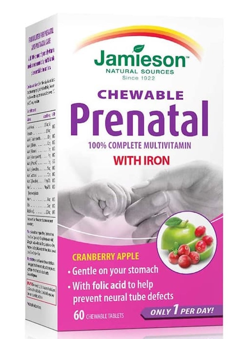 Jamieson 100 percent Complete Prenatal Multivitamin Chewable - Cranberry Apple 60 Tablets