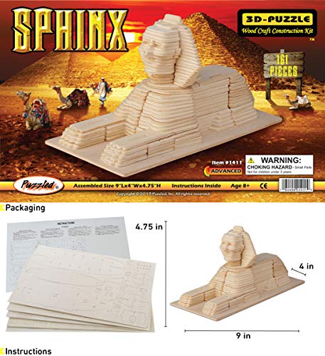 Puzzled 3D Puzzle Sphinx Wood Craft Construction Model Kit Unique Fun and Educational DIY Wooden Toy Assemble Model Unfinished Crafting Hobby Puzzle to Build and Paint for Decoration 161 Pieces Pack - Image 5
