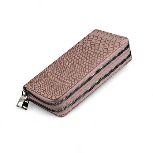 ALSU Women’s Luxury Vegan Leather Zip-Around Wallet | 6 Card Slots, Dual Zipper Compartments, Phone & Currency Holder | Designer Snake-Texture Purse for Women | Elegant Gift for Ladies (Peach) - Image 1