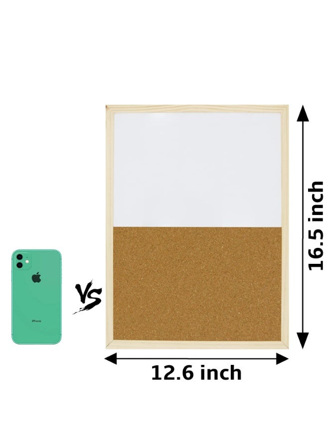 لوحة الفلين القابلة للمسح الجاف بحجم 16.5"x12.6"، لوحة دبوس الإشعارات، لوحة المذكرات، لوحة الرؤية، لوحة الإعلانات للمكتب أو الفصل أو المنزل، معدات التثبيت ودبابيس الدفع مضيفة، إطار خشبي - Image 2
