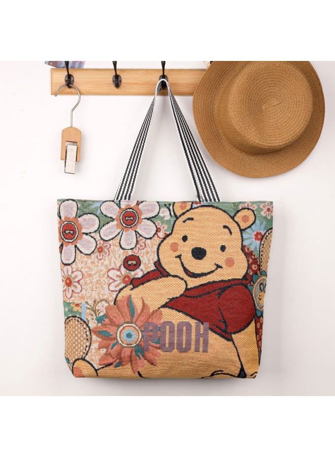 Cartoon Fashion Women's Shoulder Bag Ethnic Style Mummy Portable Embroidered Cloth Bag Large Capacity Shopping Bag-Color:8977 Flower Sea Elephant-Size:45x39x10  - Image 2