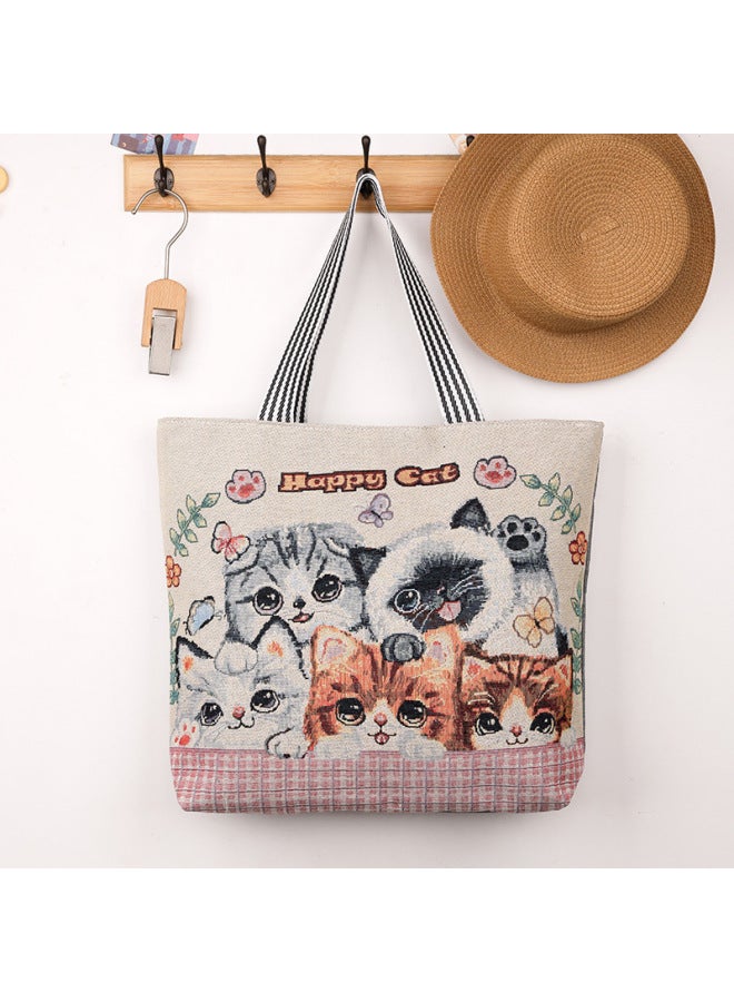 Cartoon Fashion Women's Shoulder Bag Ethnic Style Mummy Portable Embroidered Cloth Bag Large Capacity Shopping Bag-Color:8977 Flower Sea Elephant-Size:45x39x10  - Image 4