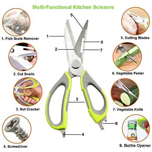 Baskety Multipurpose Kitchen Shears with Magnetic Holder Stainless Steel Scissors for Meat, Poultry, Herbs & Vegetables – Green (1 Piece) - Image 3