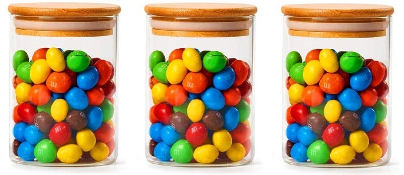 ROSEFINCH Glass Storage Container with Wood Lid Stackable Clear Decorative Organizer Bottle Canister Pantry Jar with Air Tight Wooden Lid for Food Coffee Candy Sugar Salt Tea Clear Pack of 3 - Image 4