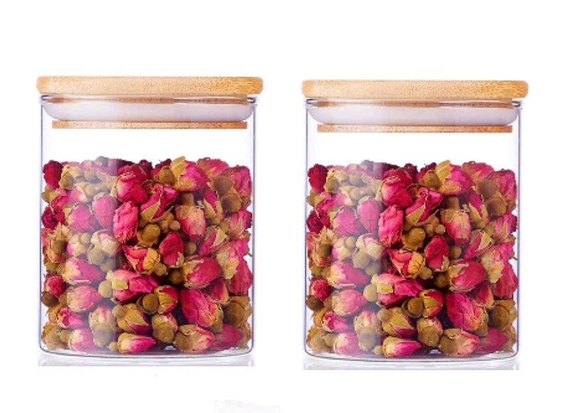 ROSEFINCH Glass Storage Container with Wood Lid Stackable Clear Decorative Organizer Bottle Canister Pantry Jar with Air Tight Wooden Lid for Food Coffee Candy Sugar Salt Tea Clear Pack of 3 - Image 2