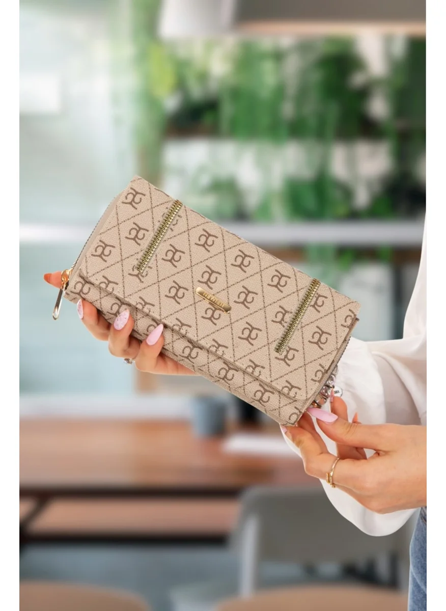 Adelina Bags Women's Patterned Wallet with Paper Money and Card Holder Compartment Zipper Detailed