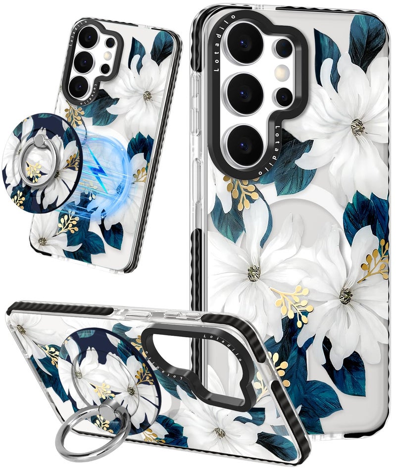 Lotadilo Cute Case for Samsung Galaxy S26 Ultra for Women Girls - Funny Blue Flower Design Compatible with Magsafe Magnetic Ring Holder Kickstand Fashion TPU Phone Covers - Image 1