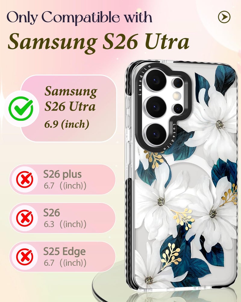 Lotadilo Cute Case for Samsung Galaxy S26 Ultra for Women Girls - Funny Blue Flower Design Compatible with Magsafe Magnetic Ring Holder Kickstand Fashion TPU Phone Covers - Image 2