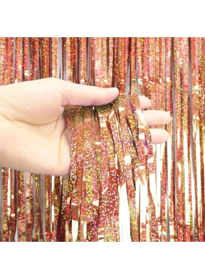 ستارة من القصدير برونزي وردي – خلفية لامعة 1 متر × 2 متر للحفلات وأعياد الميلاد وحفلات الزفاف وكشك الصور – شرائط معدنية لتزيين الجدران – ديكور معلق لامع للمناسبات والاحتفالات - Image 3