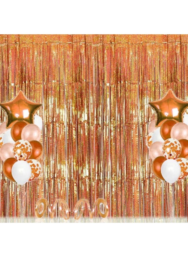 ستارة من القصدير برونزي وردي – خلفية لامعة 1 متر × 2 متر للحفلات وأعياد الميلاد وحفلات الزفاف وكشك الصور – شرائط معدنية لتزيين الجدران – ديكور معلق لامع للمناسبات والاحتفالات - Image 5