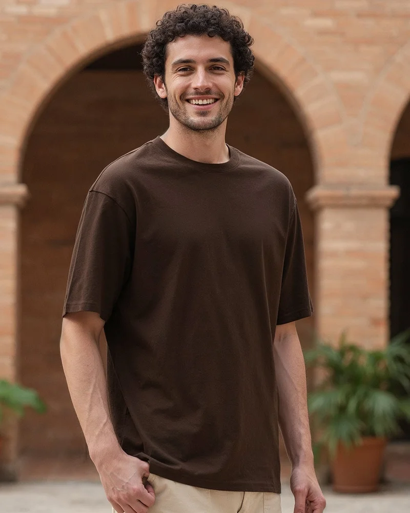 bewakoof Men's Brown Oversized T-shirt
