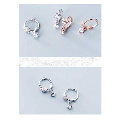 Dtja CZ Dangle Drop Huggie Hoop Earrings for Women 925 Sterling Silver Charms Tiny Rhinestone Daisy Flower Hinged Small Cartilage Stud Tragus Dainty Fashion Jewelry Hypoallergenic (Silver) - Image 5