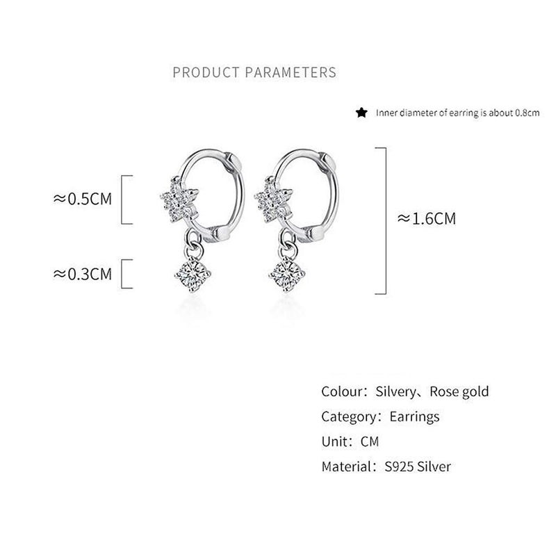 Dtja CZ Dangle Drop Huggie Hoop Earrings for Women 925 Sterling Silver Charms Tiny Rhinestone Daisy Flower Hinged Small Cartilage Stud Tragus Dainty Fashion Jewelry Hypoallergenic (Silver) - Image 2