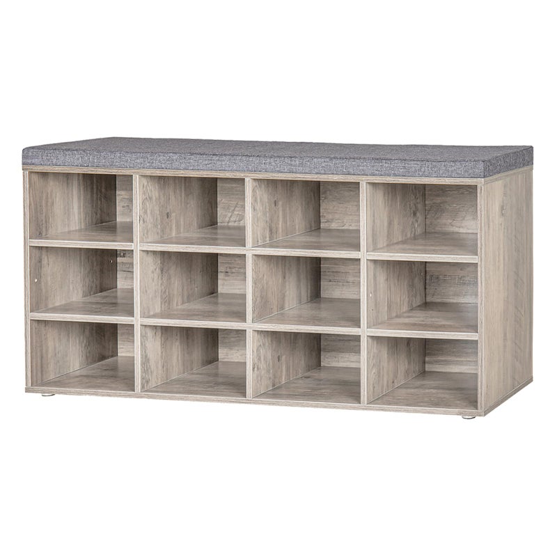 DINZI LVJ DINZI LVJ Shoe Storage Bench with Cushion Cubby Rack with 12 Cubbies Adjustable Shelves Multifunctional Organizer Bench for Entryway Mudroom Hallway Closet and Garage Greige