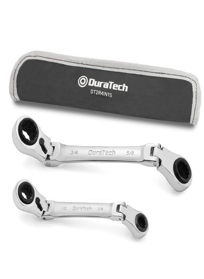 DURATECH 4-in-1 Flex-Head Reversible Ratcheting Box Wrench Set, SAE, 2-Piece, 5/16'' to 3/4'', 12 Point, CR-V Steel, with Rolling Pouch - Image 1