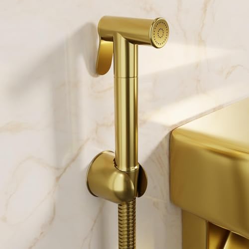 B Backline Brass Jet Spray for Toilet | Health Faucet | Health Faucet with Stand & Flexible Hose Pipe | Health Faucet Set for Bathroom (Gold) - Image 1
