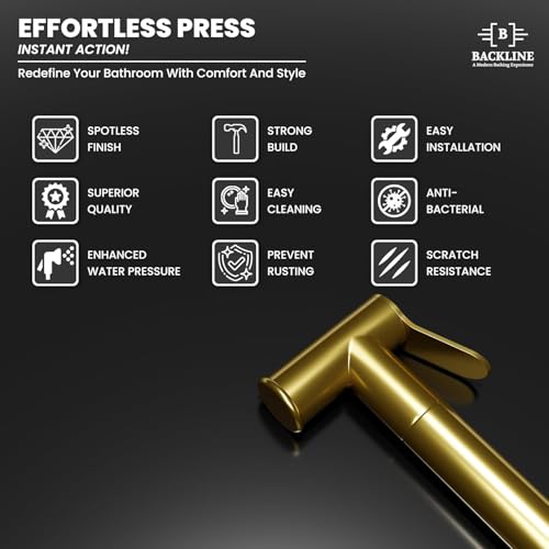 B Backline Brass Jet Spray for Toilet | Health Faucet | Health Faucet with Stand & Flexible Hose Pipe | Health Faucet Set for Bathroom (Gold) - Image 4