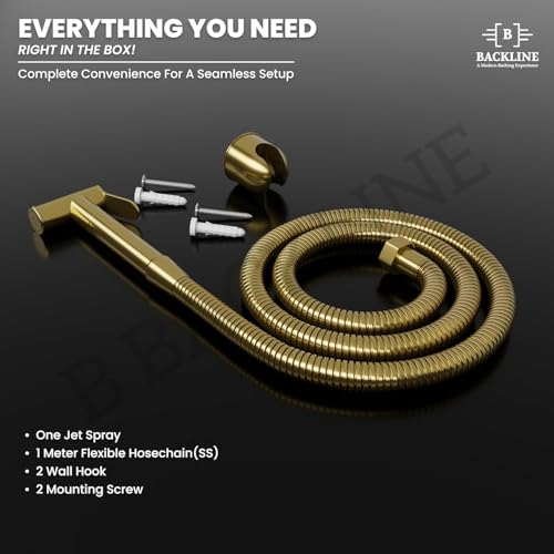 B Backline Brass Jet Spray for Toilet | Health Faucet | Health Faucet with Stand & Flexible Hose Pipe | Health Faucet Set for Bathroom (Gold) - Image 3