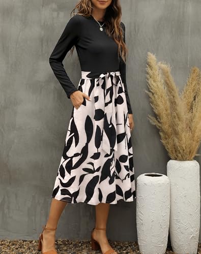 Zattcas 2026 Long Sleeve Spring Fall Dresses for Women Ribbed Teacher Church Modest Business Casual Work Outfits Midi Dress Blackapricot XL - Image 2