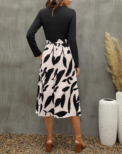Zattcas 2026 Long Sleeve Spring Fall Dresses for Women Ribbed Teacher Church Modest Business Casual Work Outfits Midi Dress Blackapricot XL - Image 3