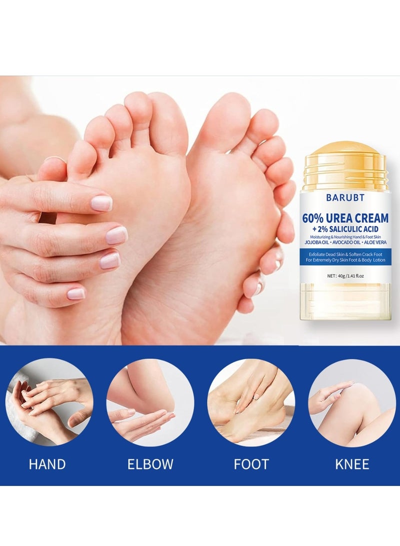 BARUBT 60% Urea Cream + 2% Salicylic Acid 40G Urea Cream for Dry Cracked Feet and Hands Heels Knees Elbows Hands Repair Treatment Balm Moisturizer and Corns Callus Remover Stick Cream Dead Skin Remover and Toenails Softener  - Image 2