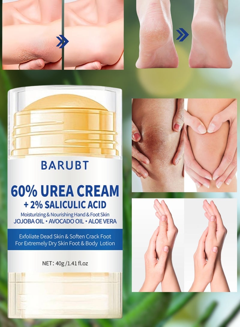 BARUBT 60% Urea Cream + 2% Salicylic Acid 40G Urea Cream for Dry Cracked Feet and Hands Heels Knees Elbows Hands Repair Treatment Balm Moisturizer and Corns Callus Remover Stick Cream Dead Skin Remover and Toenails Softener  - Image 1