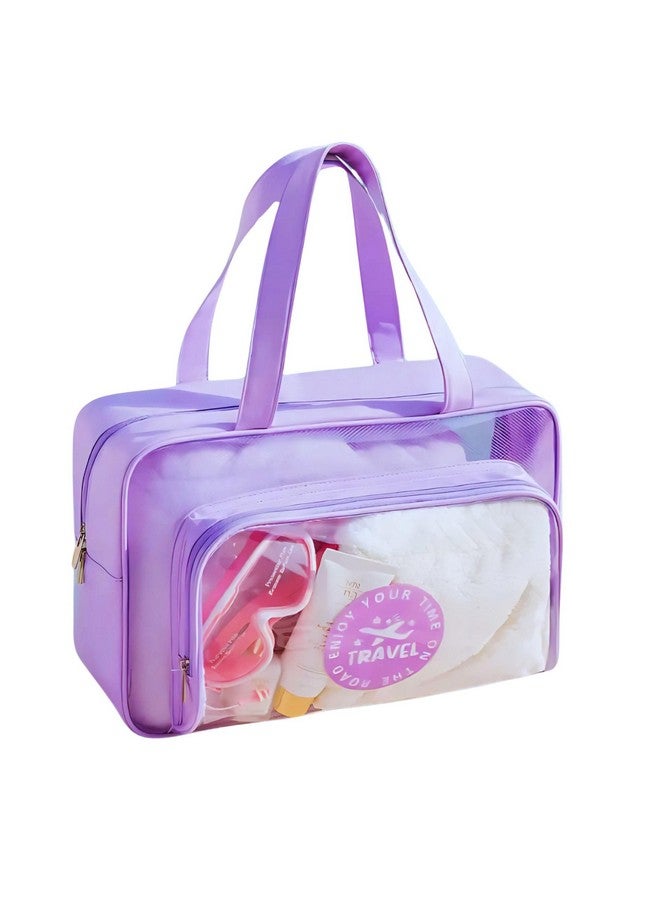 Gowloz Cosmetic Bag, PVC Handbag Transparent Portable Toiletry Bag, Large-Capacity Travel Wash Bag, Mesh Toiletry Bag in Purple (Pack of 1) - Image 1